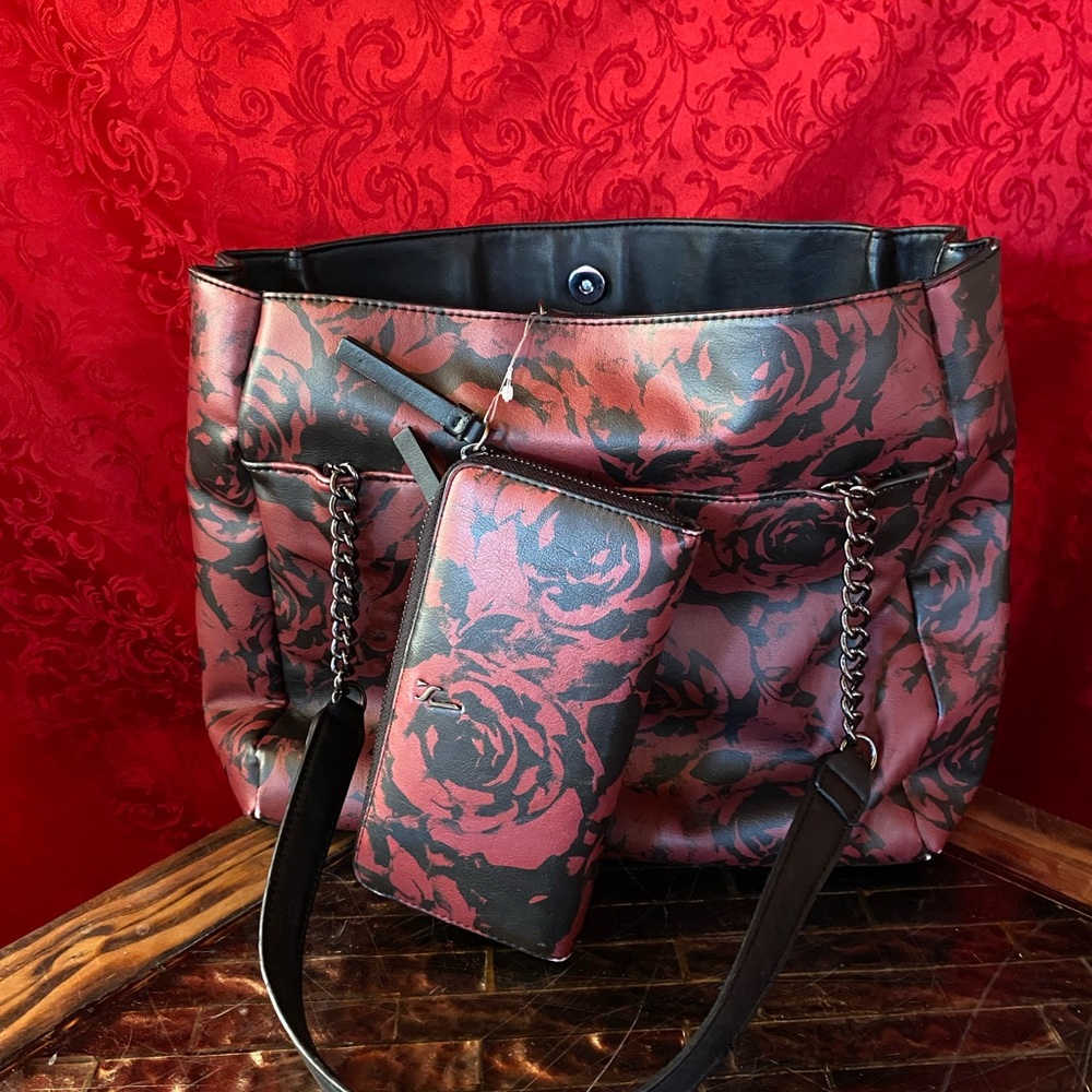 Vera Wang Pink and Black Floral Shoulder Bag